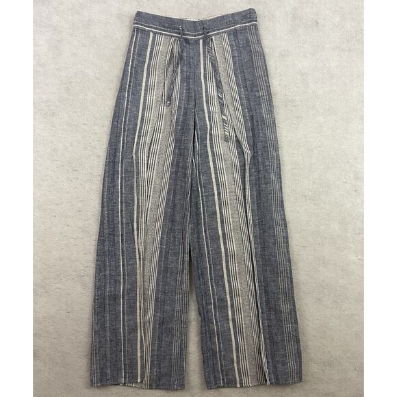 Express High-Rise XS Striped Linen-Blend Wide-Leg Pants Pull-On Boho - Picture 3 of 12